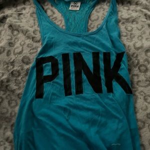 PINK blue lacey back tank top